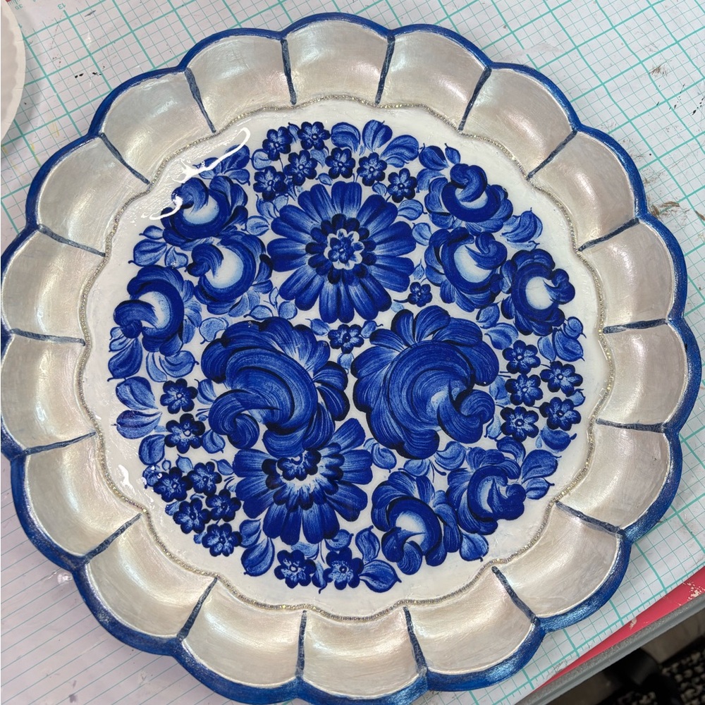 Blue and White Floral Decorative metal tray